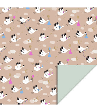 House of Products Cadeaupapier Baby Bird Beige - Pistache | 70 x 300 cm