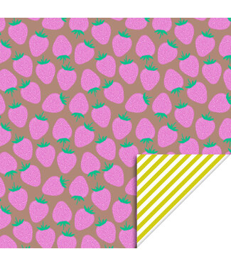 House of Products Cadeaupapier Strawberry Bright Salmon - Stripe Yellow | 70 x 300 cm