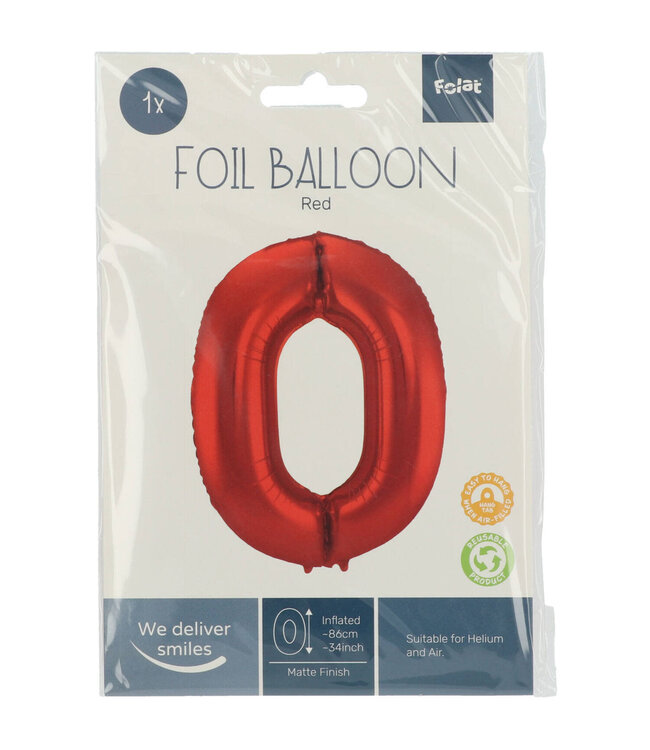 Cijferballon 0 rood - 86 cm