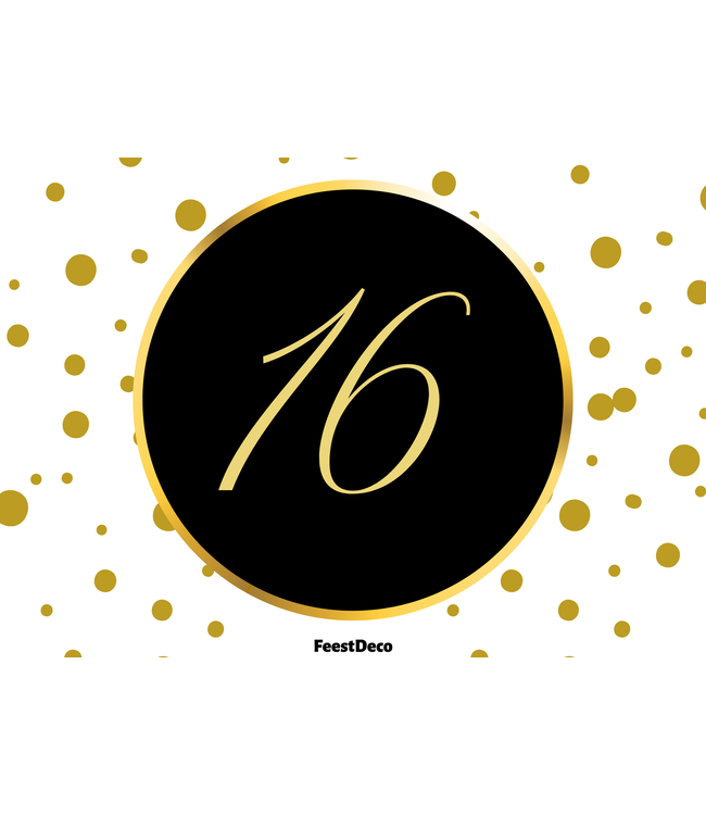 Deurbord 16 jaar | Festive gold | 42 x 30 cm