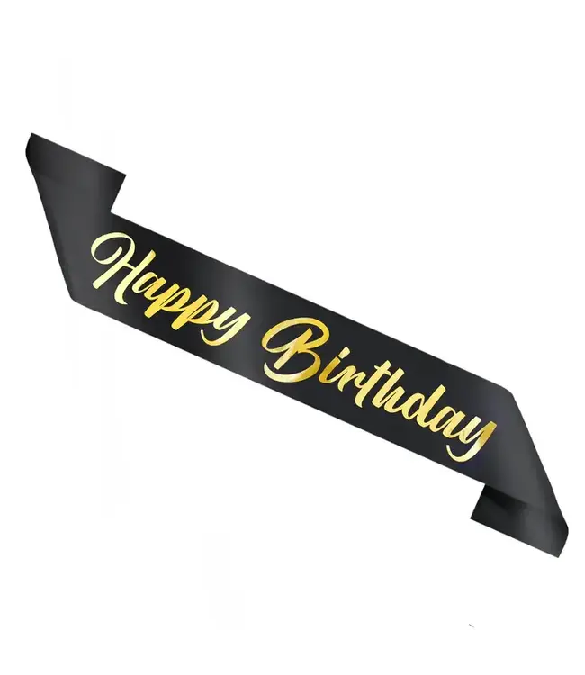 Verjaardagssjerp Happy Birthday | Zwart & Goud | 10x160cm