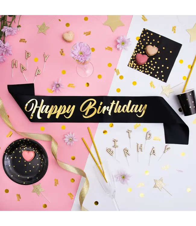 Verjaardagssjerp Happy Birthday | Zwart & Goud | 10x160cm