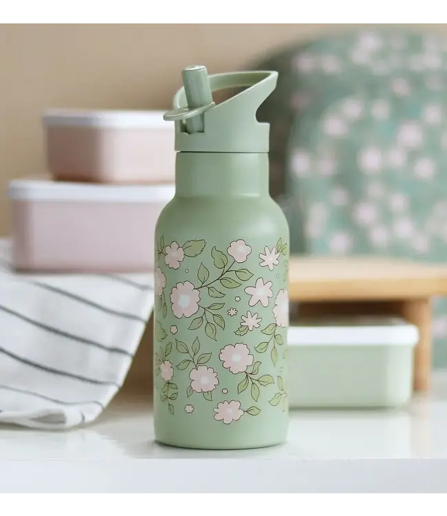 RVS drinkfles | Bloesems groen | 350 ml