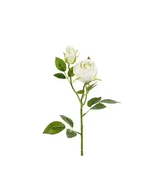 Kunstbloem | Roos met 2 bloemen | 55 cm | Light cream