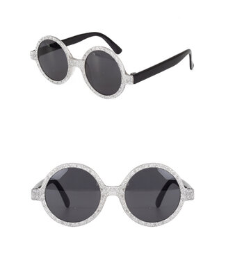 Glitterbril | Zilver Rond