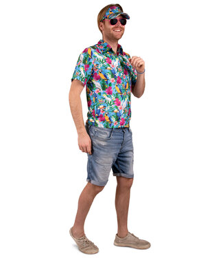 Hawaii Blouse met Zonneklep | Blauw 48-50