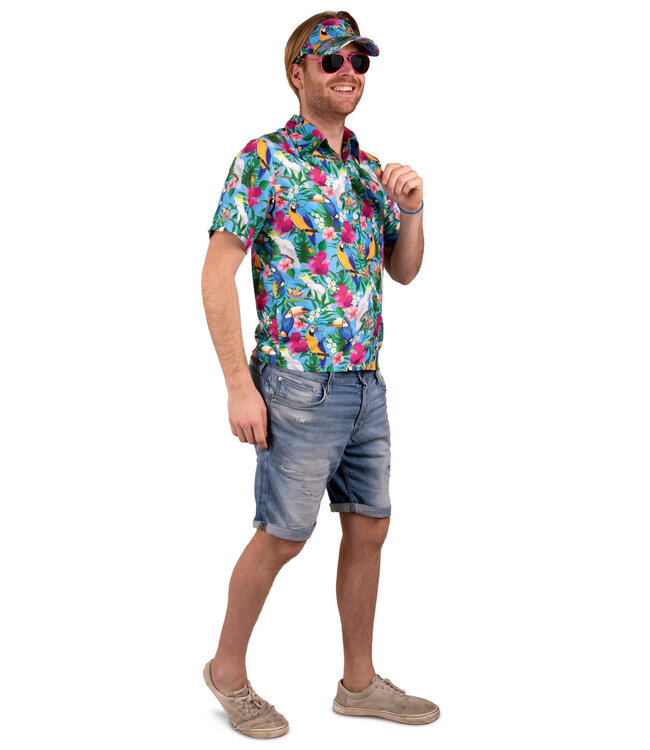 Hawaii Blouse met Zonneklep | Blauw 48-50