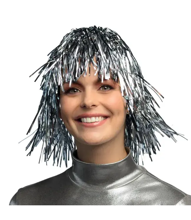 Pruik zilver metallic