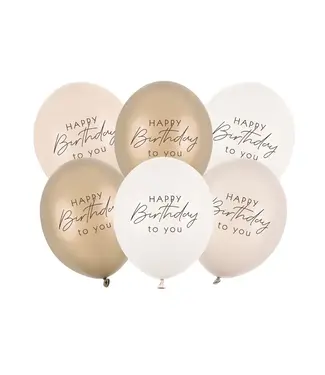 PartyDeco Ballonnen Happy birthday | Beige mix | 6 stuks