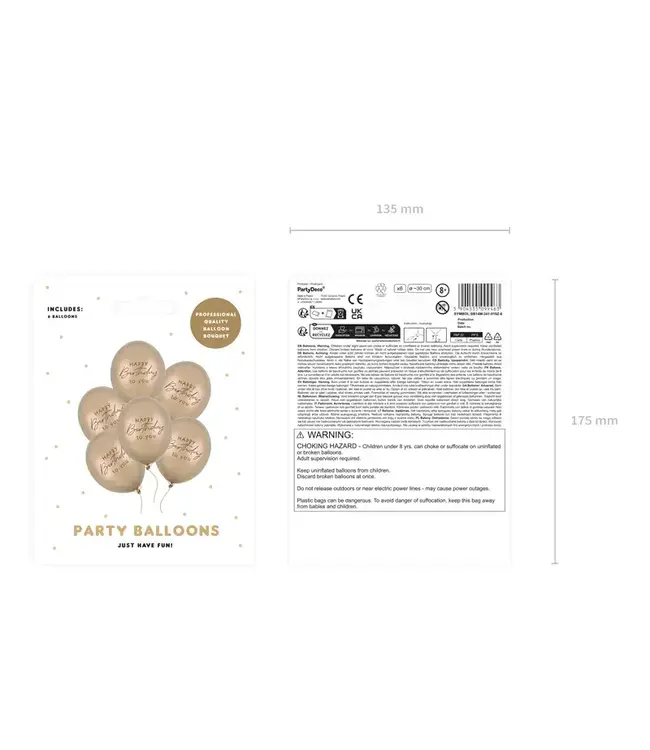 Ballonnen Happy birthday | Cold gold | 6 stuks