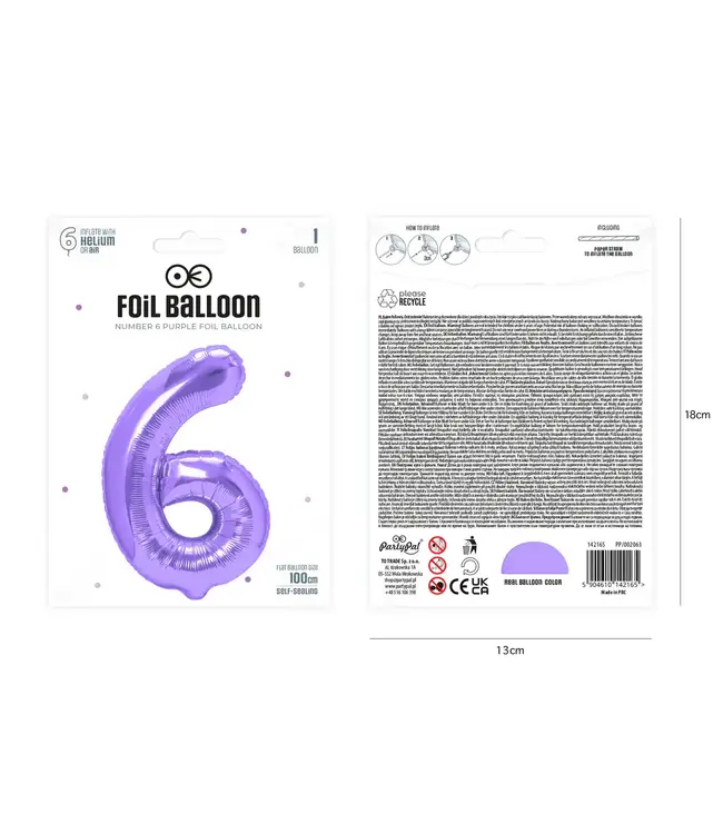 Cijferballon 6 paars | 100 cm