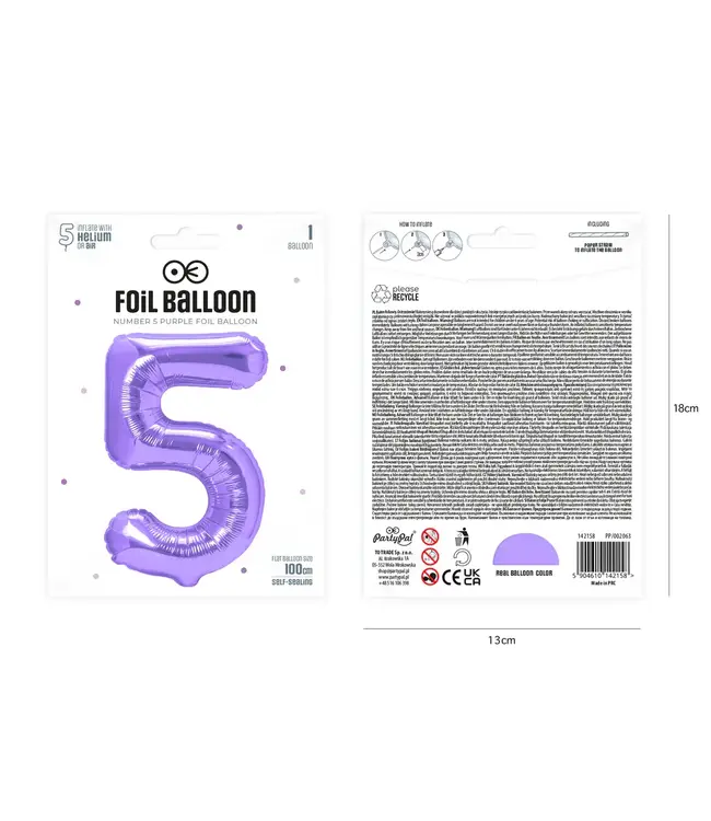 Cijferballon 5 paars | 100 cm