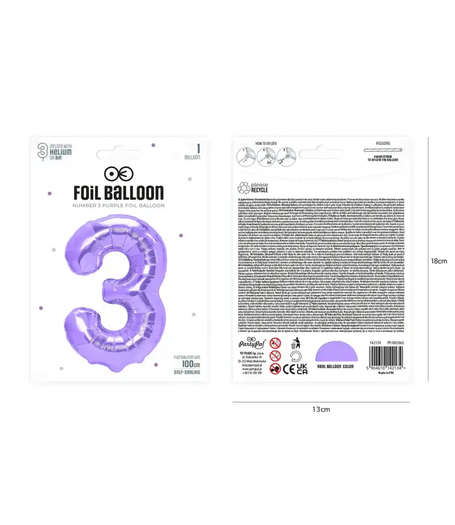 Cijferballon 3 paars | 100 cm