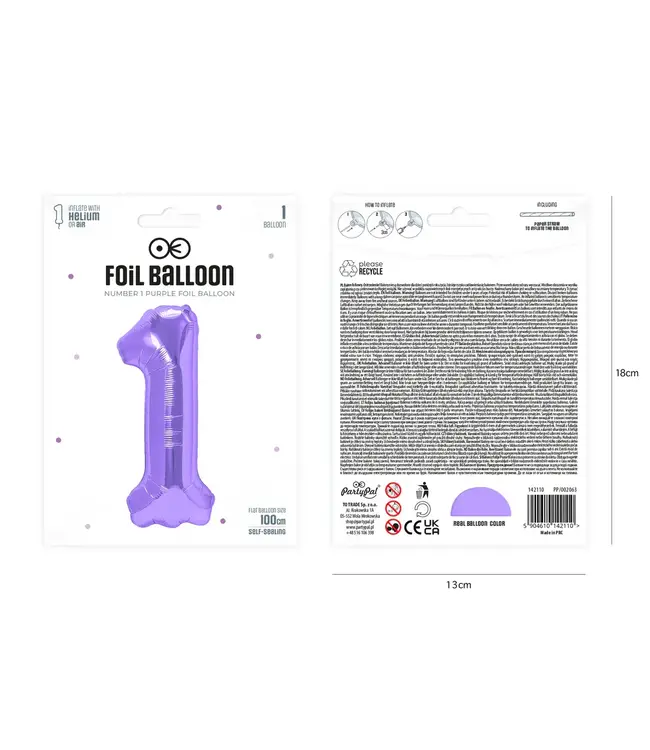 Cijferballon 1 paars | 100 cm