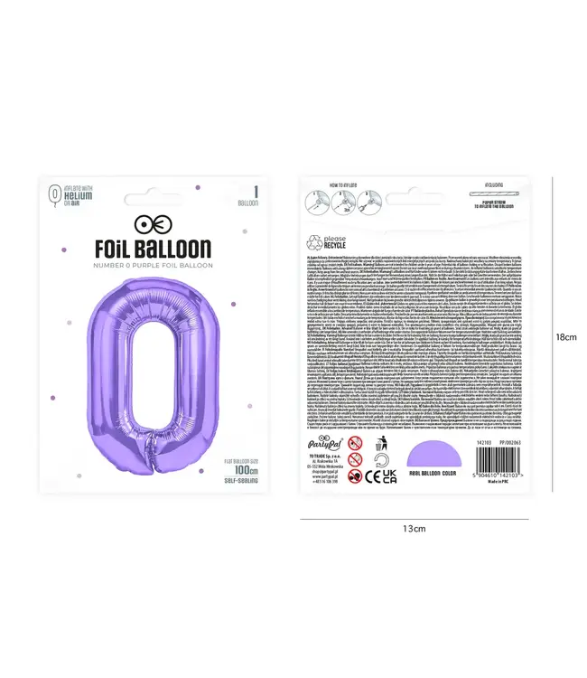 Cijferballon 0 paars | 100 cm