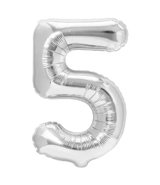 PartyPal Cijferballon 5 zilver | 100 cm