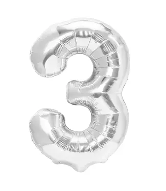 PartyPal Cijferballon 3 zilver | 100 cm