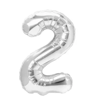 PartyPal Cijferballon 2 zilver | 100 cm