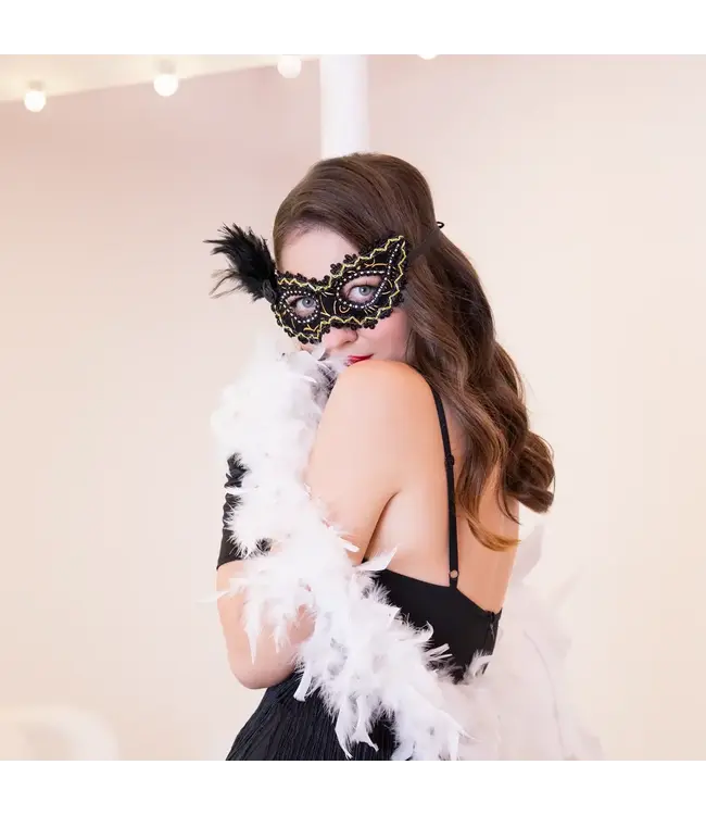 Masker met veren | Zwart en goud