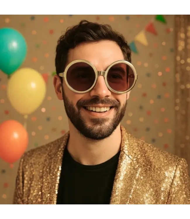 Feest bril XL | rond goudkleurig 15,6 cm