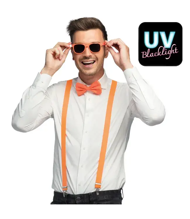 Accessoireset NEON oranje| Bretels, zonnebril, strikje