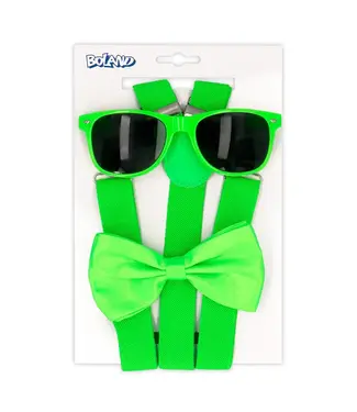 Accessoireset NEON groen | Bretels, zonnebril, strikje