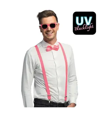Accessoireset NEON roze | Bretels, bril & strikje