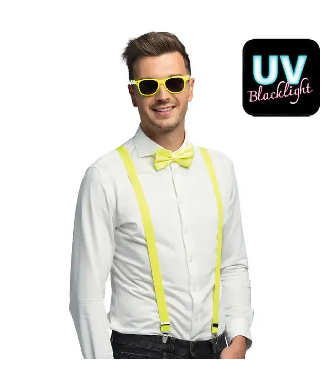 Accessoireset NEON geel | Bretels, zonnebril, strikje