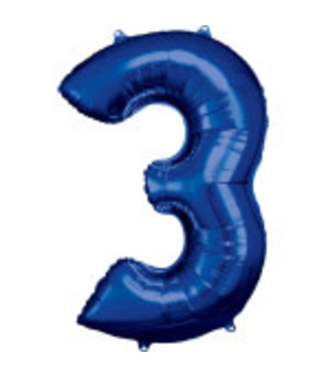 Cijferballon 3 blauw | 86 cm | Riethmuller