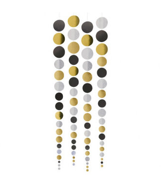 Amscan Hangdeco rondjes | Goud - zilver - zwart | 1,3 meter 4x