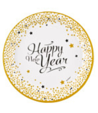 Amscan Bordjes Happy New Year | wit/goud/zwart| 8 stuks