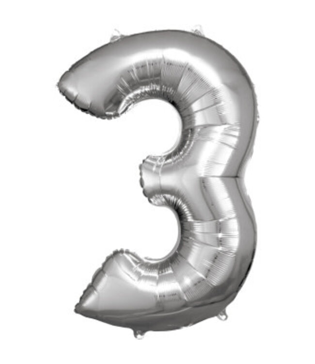 Cijferballon 3 Zilver | 86 cm | Riethmuller