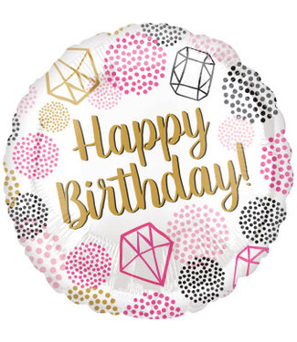 Anagram Folieballon Happy Birthday | Pink diamonds | 43 cm