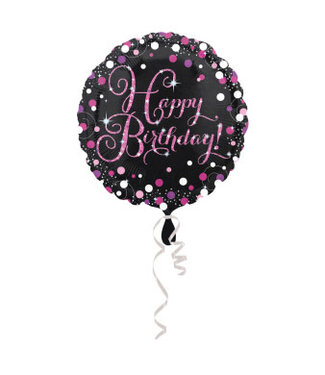 Anagram Folieballon Happy Birthday roze holographic | 45 cm