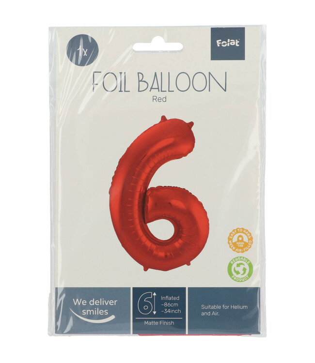Cijferballon 6 rood - 86cm