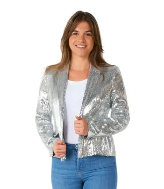 Suitmeister Blazer pailletten zilver | Maat S/M (officieel XL-valt klein)