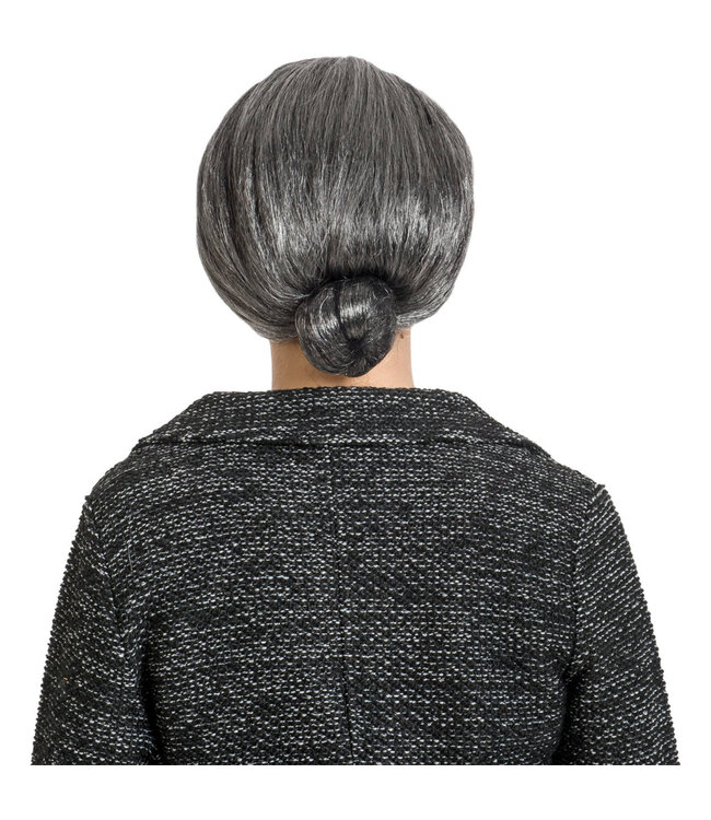 Pruik oma grijs met knotje