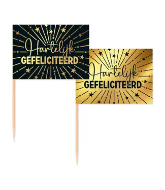 Globos Prikkers hartelijk gefeliciteerd | Goud en zwart | 50 stuks