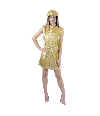 Tim&Puce Factory Gouden glitterjurk en pet | Maat XL