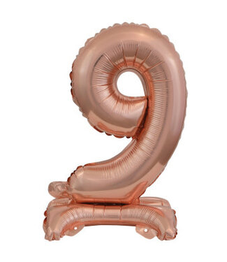 Amscan Cijferballon 9 rosegoud | 38 cm | met voetje