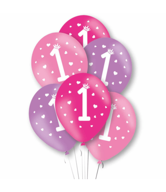 Amscan OUTLET ballonnen 1 jaar ROZE | 6 stuks