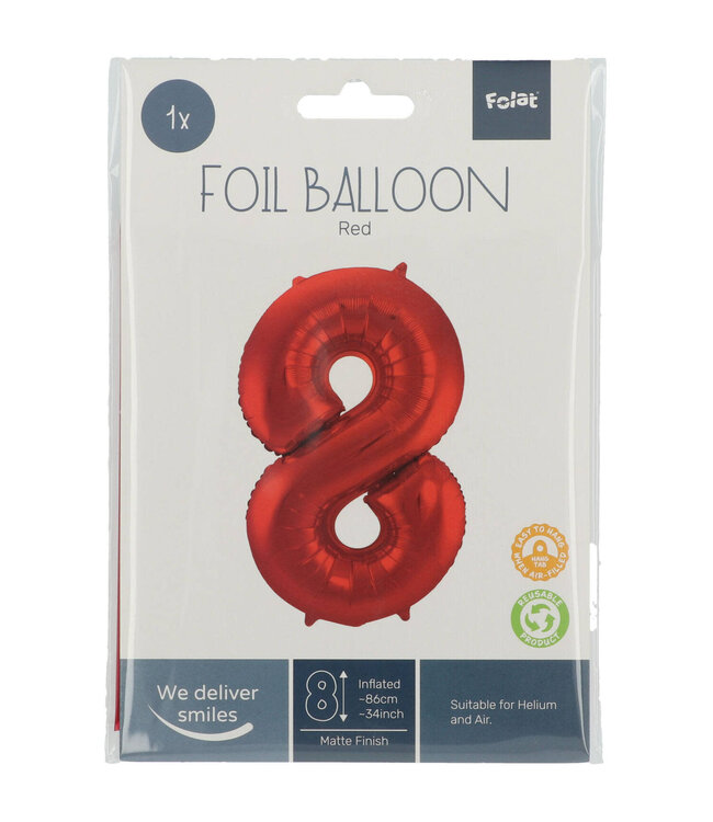 Cijferballon 8 rood - 86cm