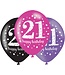 Amscan Ballonnen Happy Birthday 21 | 6 stuks | Roze/paars/zwart