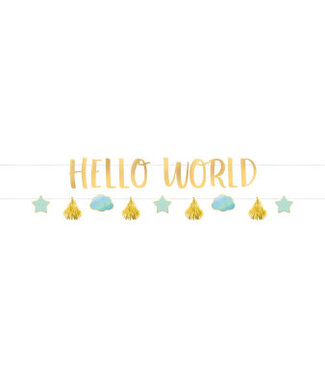 Amscan Slinger Hello World | Blauw & goud | 1,7 meter