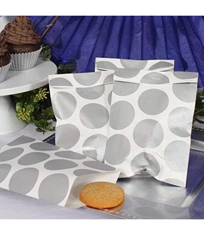 Uitdeelzakjes Polka dots zilver | 10 stuks | 18 x 10cm