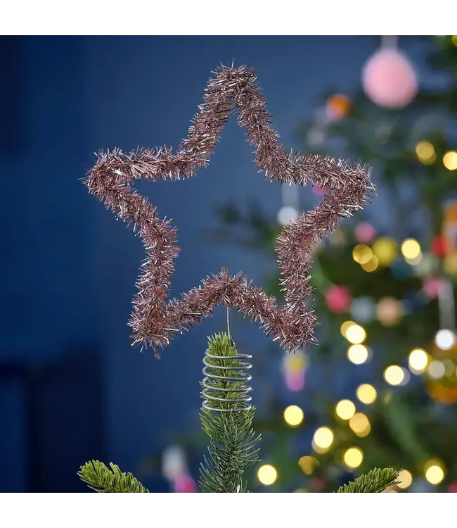 Kerstboom piek rosegoud fringe | 20 cm