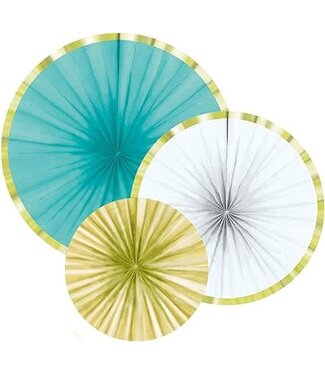 Riethmüller Tissue Fans lichtblauw & goud | 3 stuks