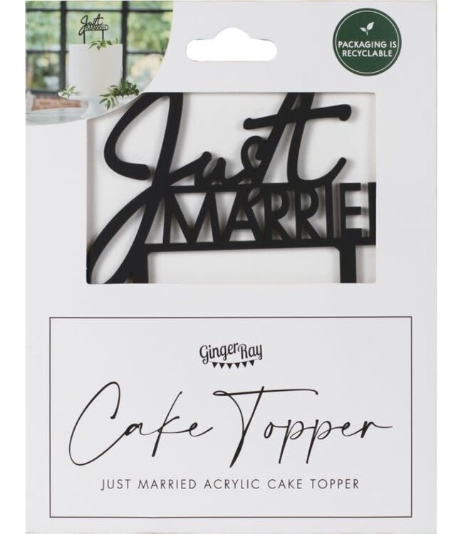 Taarttopper Just Married | Zwart | 12 x 16 cm