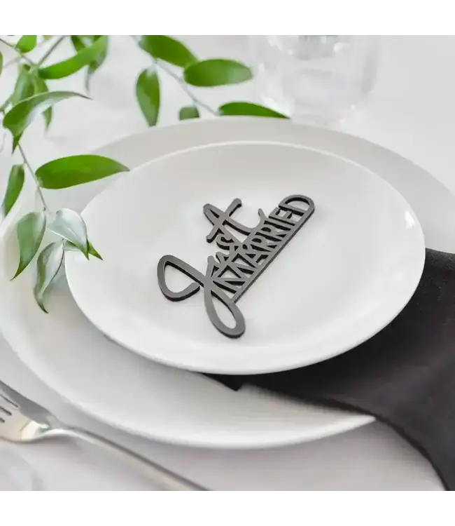 Just married houten tafeldecoratie | 6 stuks | zwart