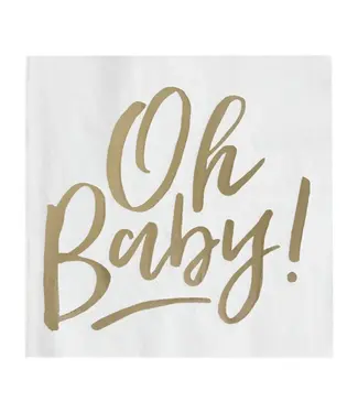 Ginger Ray Servetten Oh Baby | White & Gold | 16 stuks